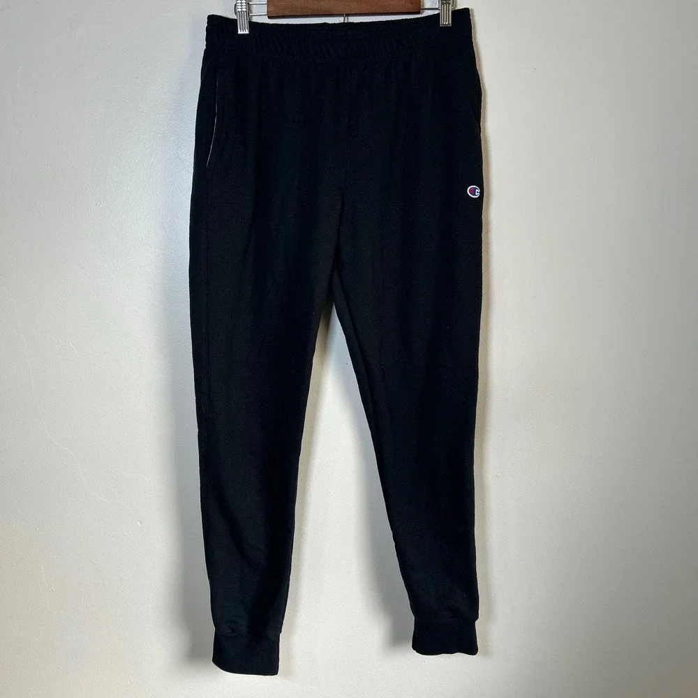 Champion Jogger‎ Pants Mens Large Black Fleece Tapered Sweatpants C Logo